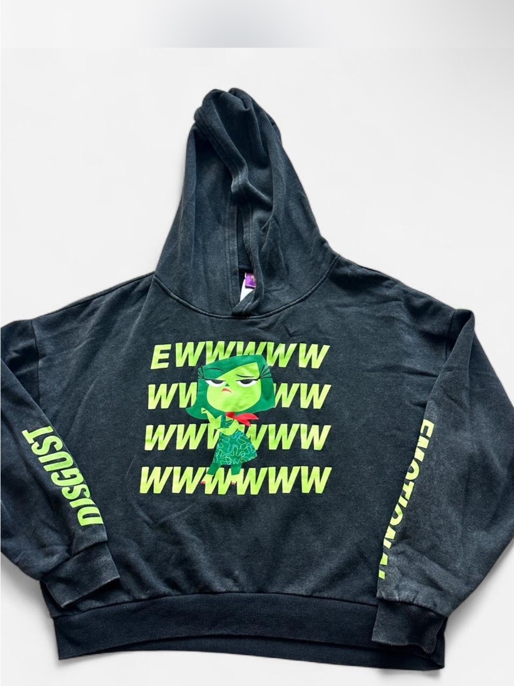 Disney Black Hoodie with Neon Green "Disgust" Graphic